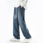 purcolt Mens Straight Leg Jeans Casual Drawstring Elastic High Waist Denim Pants Lightweight Loose Fit Pants with Pockets