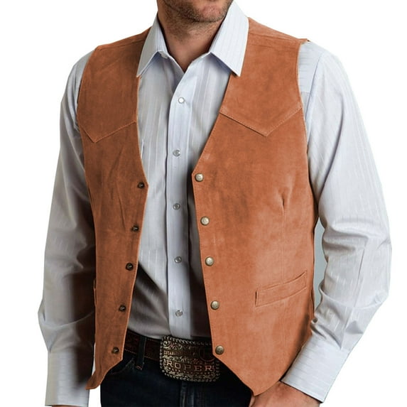 purcolt Men's Suede Leather Vest Vintage Cowboy Style Sleeveless Jacket Slim Fit Wedding Waistcoats