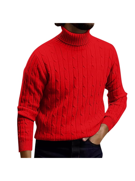 Men's Turtleneck Pullover Sweaters Cable Knit Long Sleeve Solid Fall Winter Warm Twisted Sweaters