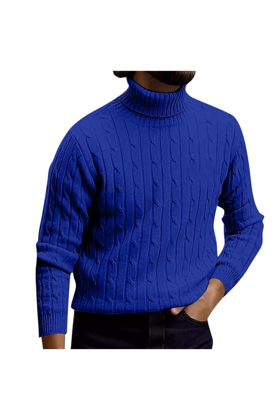 Men's Turtleneck Pullover Sweaters Cable Knit Long Sleeve Solid Fall Winter Warm Twisted Sweaters