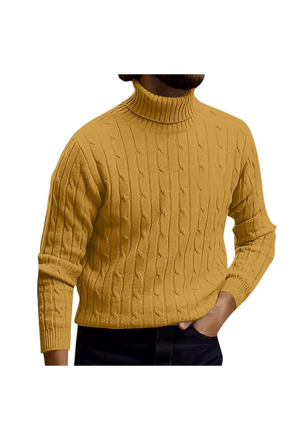 Men's Turtleneck Pullover Sweaters Cable Knit Long Sleeve Solid Fall Winter Warm Twisted Sweaters