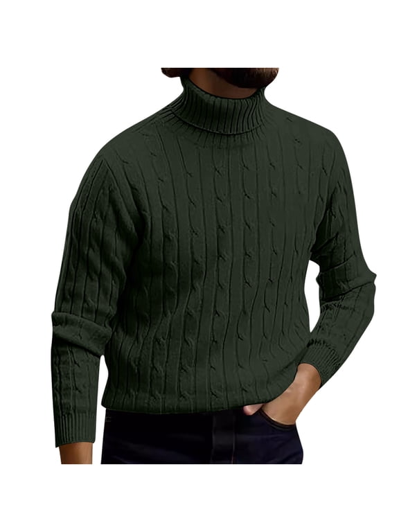 Men's Turtleneck Pullover Sweaters Cable Knit Long Sleeve Solid Fall Winter Warm Twisted Sweaters