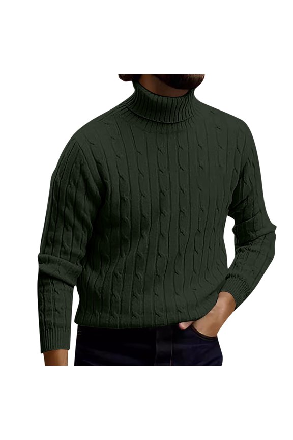 Men's Turtleneck Pullover Sweaters Cable Knit Long Sleeve Solid Fall Winter Warm Twisted Sweaters