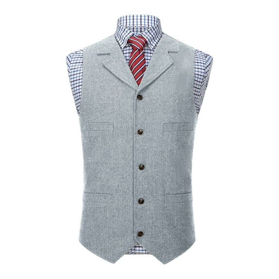 purcolt Men's Tweed Vintage Vest Western Herringbone Wool Slim Fit Waistcoat Retro V Neck Formal Suit Vest for Wedding Prom Groomsmen