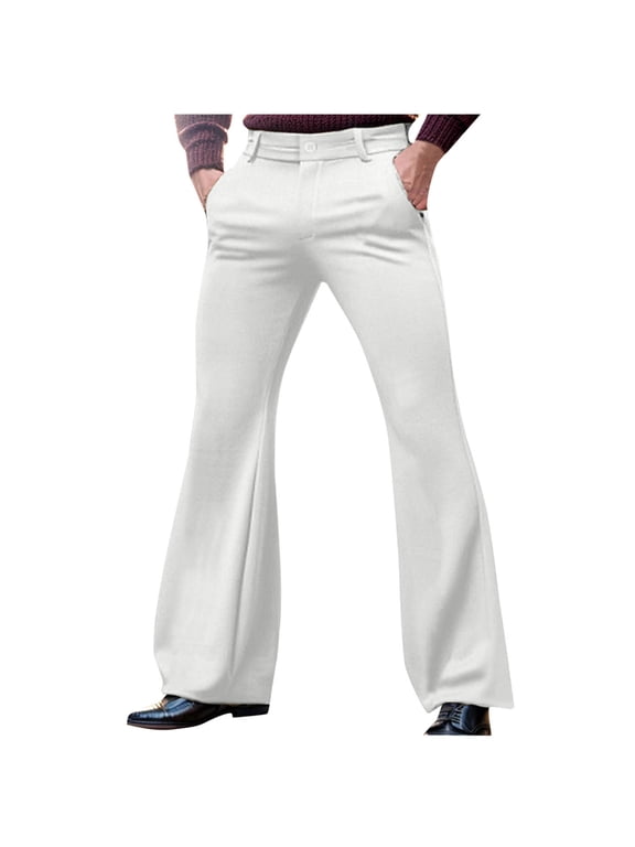 Men's Vintage 60s 70s Bell Bottom Pants Comfort Stretch Retro Flared Pants Disco Paty Club Outfits with Pockets