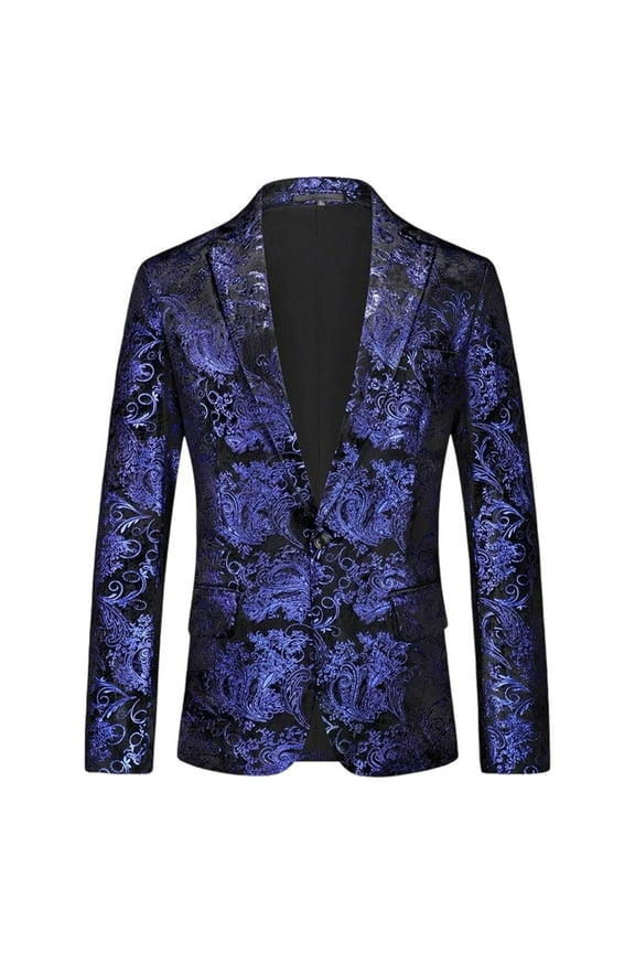 Men's Vintage 70s Floral Tuxedo Slim Fit Blazer Jacket One Button Shawl Lapel Dress Suit Jacket for Dinner Prom Party Wedding