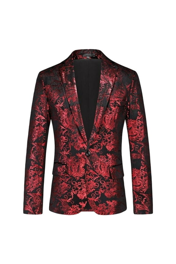Men's Vintage 70s Floral Tuxedo Slim Fit Blazer Jacket One Button Shawl Lapel Dress Suit Jacket for Dinner Prom Party Wedding