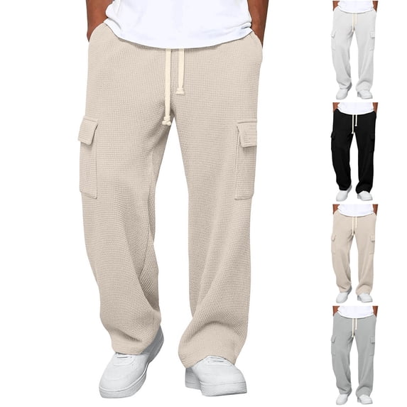 purcolt Men's Waffle Baggy Sweatpants Elastic High Waisted Drawstring Pants Wide Leg Loose Fit Casual Joggers Sweat Pants with Pockets