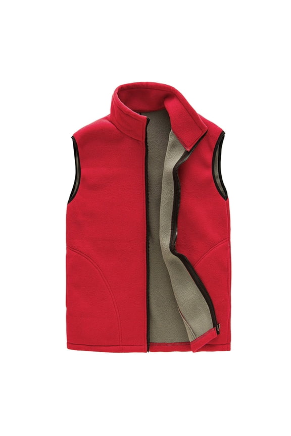 Men's Winter Fleece Lined Vest Plus Size Sleeveless Full Zipper Stand Collar Warm Vest Thick Lamb Wool Jacket Outdoor Solid Color Travel Vest with Pockets