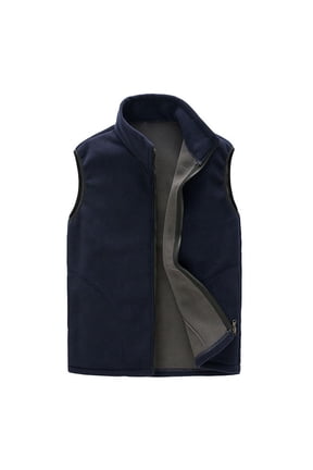 Men's Winter Sherpa Fleece Lined Vest Plus Size Sleeveless Full Zipper Stand Collar Warm Vest Thick Lamb Wool Jacket Outdoor Solid Color Travel Vest with Pockets