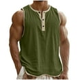 thumbnail image 1 of purcolt Men's Workout Tank Tops Cotton Linen Crewneck Button Sleeveless Shirt Casual Gym Muscle T Shirts Summer Beach Tops, 1 of 6
