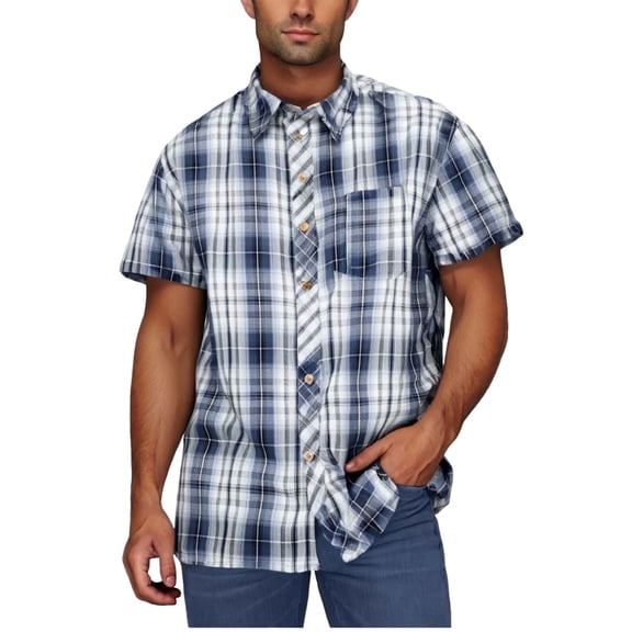 purcolt Mens Big & Tall Plaid Button Up Shirts Short Sleeve Button Down Shirt Lightweight Casual Loose Work Shirts with Pocket