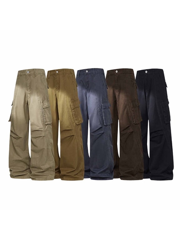 Mens Big and Tall Cargo Pants High Waisted Stretchy Straight Leg Baggy Denim Pants Casual Hiking Pants with Pockets
