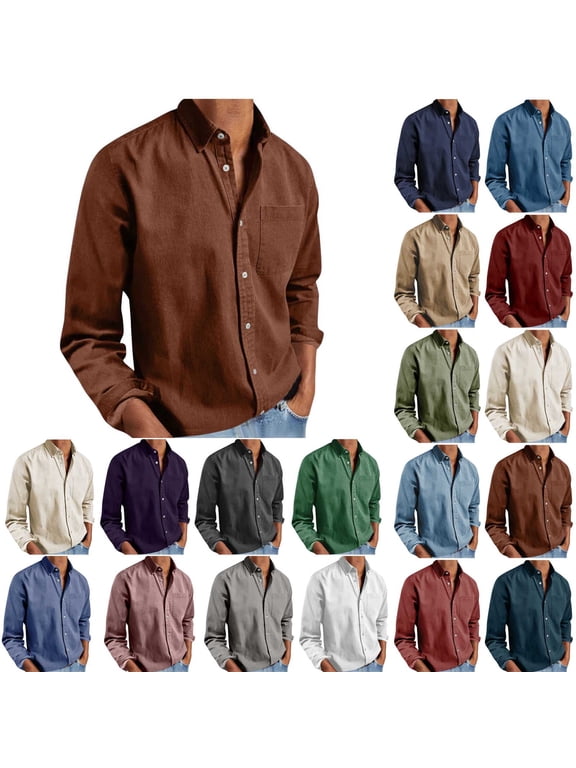 Mens Big and Tall Dress Shirts Stretch Long Sleeve Solid Button Down Shirts Casual Formal Business Work Shirts with Pocket