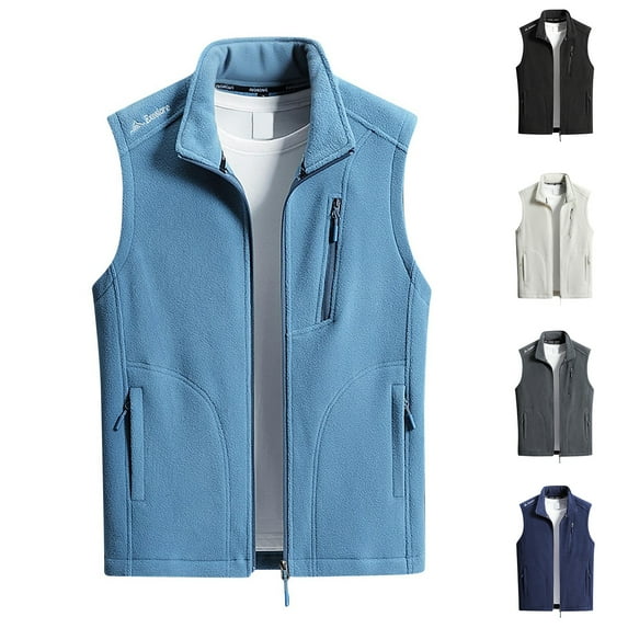 purcolt Mens Big and Tall Fleece Vest Full Zip Up Thick Warm Waistcoat Stand Collar Sleeveless Outerwear Jacket with Zipper Pockets