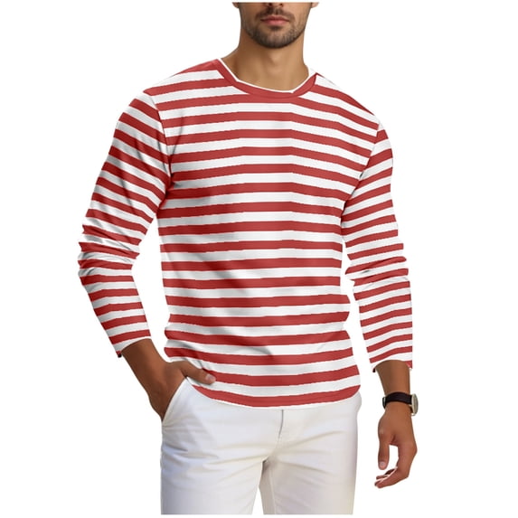 purcolt Mens Big and Tall Shirts Striped Crewneck Long Sleeve Pullover Shirts Casual Comfort Soft Elastic Basic tee Shirt