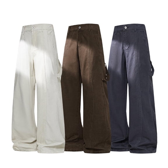 purcolt Mens Big and Tall Wide Leg Jeans High Waisted Stretchy Straight Leg Baggy Denim Pants Casual Hiking Pants with Pockets