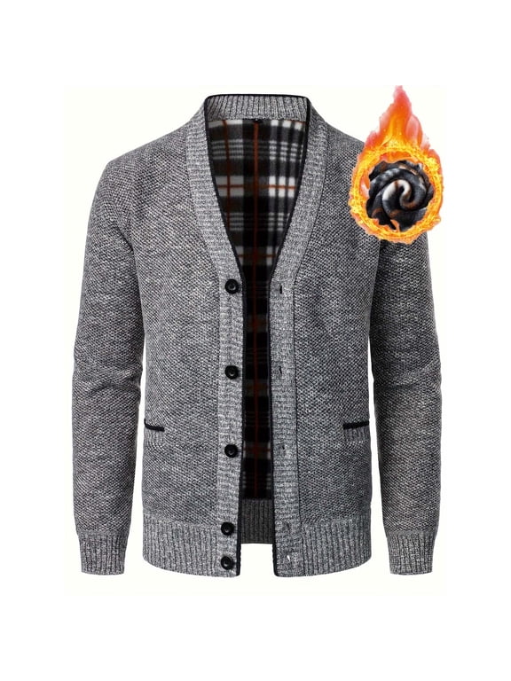 Mens Cardigan Sweater Cable Knit Button Down Fleece Lined Warm Winter Sweaters Outerwear with Pockets