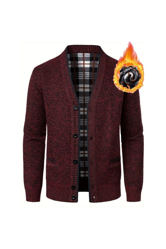 Mens Cardigan Sweater Cable Knit Button Down Fleece Lined Warm Winter Sweaters Outerwear with Pockets