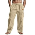 thumbnail image 1 of purcolt Mens Cargo Work Pants Straight Leg Elastic High Waist Drawstring Hiking Tactical Pants Work Pants with 4 Pockets Khaki S, 1 of 6