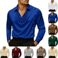 thumbnail image 1 of purcolt Mens Cowl Neck Draped Blouse Dressy Collared Long Sleeve Shirts Casual Loose Fit Satin Silk Tops for Club Party Disco, 1 of 7