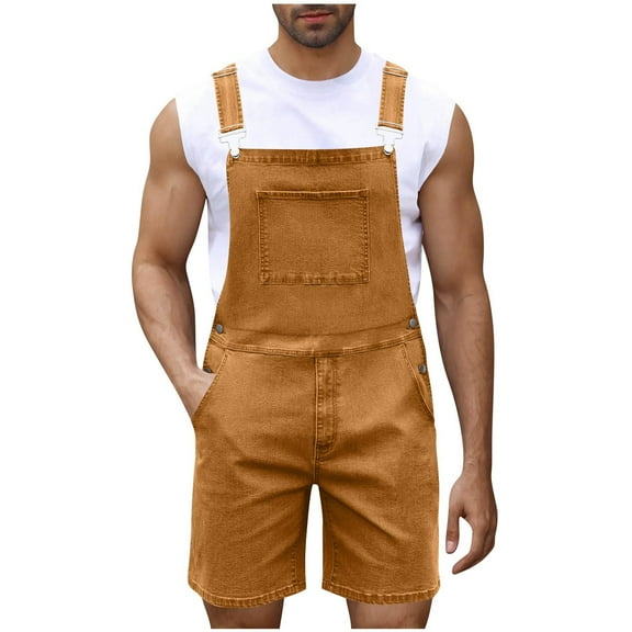 purcolt Mens Denim Bib Overalls Lightweight Casual Jean Shorts Jumpersuit Walkshort Pockets Rompers Work Bibs Coveralls