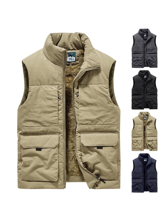 Mens Full Zipper Outerwear Vest Fleece Lined Sleeveless Jackets Winter Warm Sherpa Vest