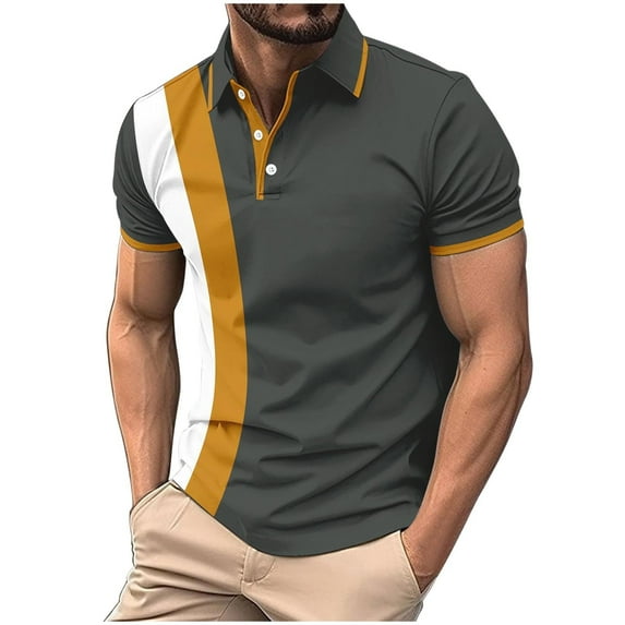 purcolt Mens Golf Shirts Color Block Short Sleeve Sport Performance Collared Shirts Moisture Wicking Casual Athletic Tennis T-Shirt