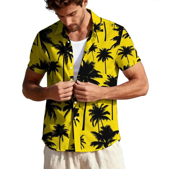 purcolt Mens Hawaiian Shirt Summer Short Sleeve Button Down Shirt Tropical Flower Print Casual Beach Vacations Party Tops