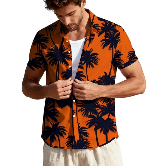 purcolt Mens Hawaiian Shirt Summer Short Sleeve Button Down Shirt Tropical Flower Print Casual Beach Vacations Party Tops
