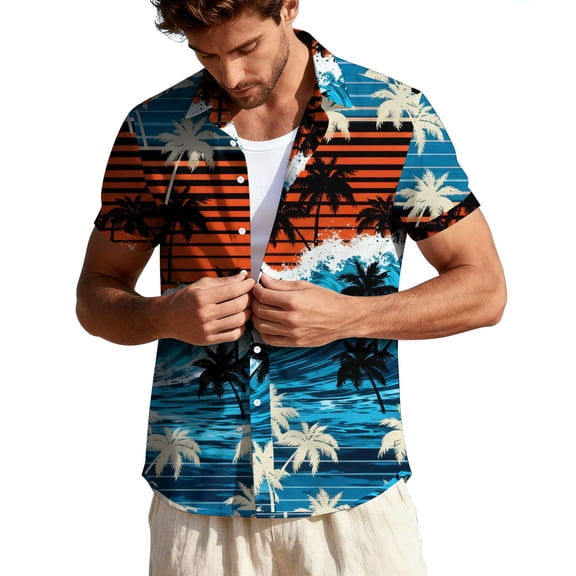 purcolt Mens Hawaiian Shirt Summer Short Sleeve Button Down Shirt Tropical Flower Print Casual Beach Vacations Party Tops