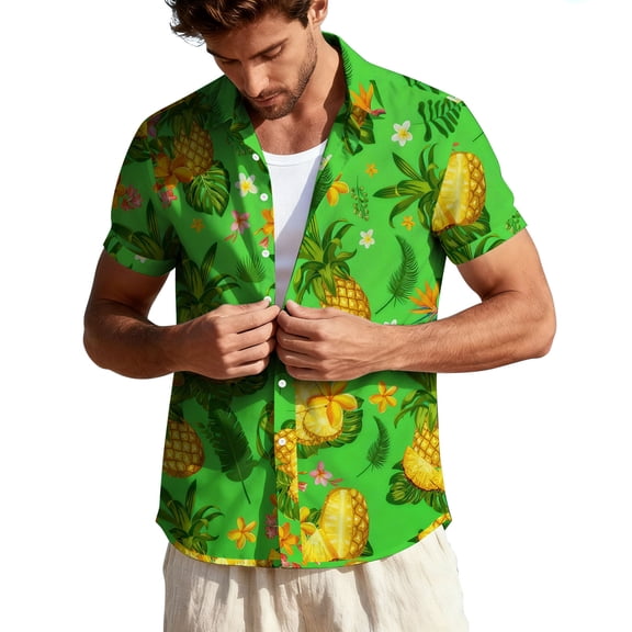 purcolt Mens Hawaiian Shirt Summer Short Sleeve Button Down Shirt Tropical Flower Print Casual Beach Vacations Party Tops