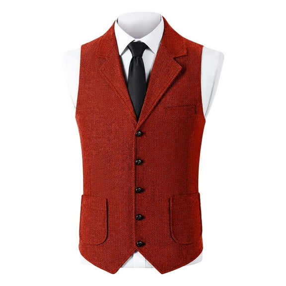 purcolt Mens Herringbone Wool Tweed Vintage Suit Vest Business Casual V-Neck Sleeveless Waistcoat Tuxedo Vests with Pockets for Wedding Formal Prom