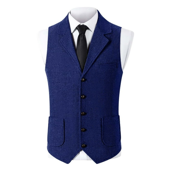 purcolt Mens Herringbone Wool Tweed Vintage Suit Vest Business Casual V-Neck Sleeveless Waistcoat Tuxedo Vests with Pockets for Wedding Formal Prom
