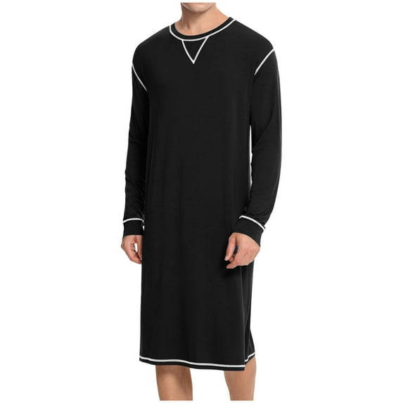 purcolt Mens Nightgown Long Sleeve Lounge Sleep Shirt Pajama Nightshirt Soft Loose Sleepwear Comfy Nightwear S-3XL