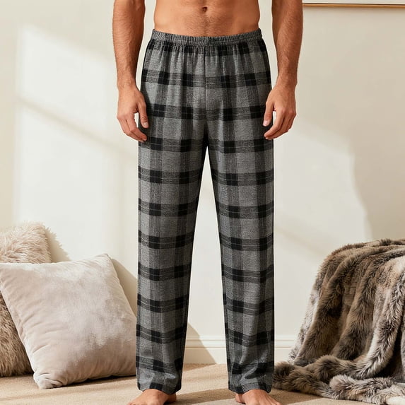 Purcolt Mens Plaid Pajama Pants - Straight Leg Lounge Pants Elastic Waist Loose Sleepwear Pajamas Bottoms Soft Loungewear with Pockets