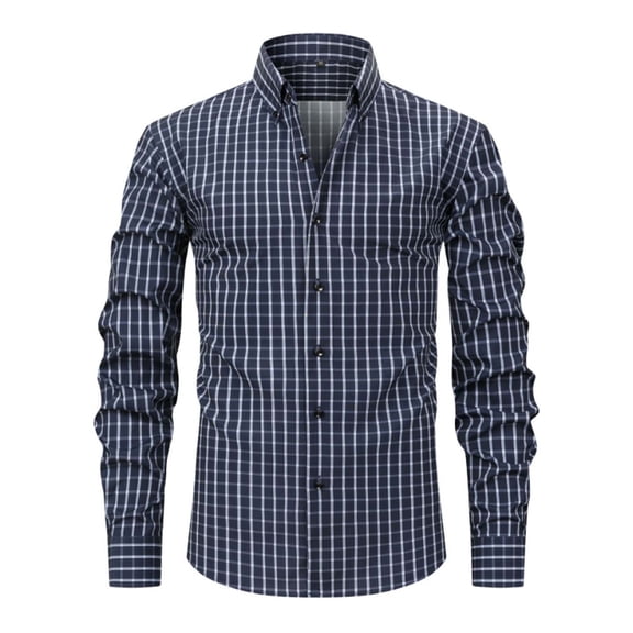 purcolt Mens Plaid Shirts Long Sleeve Lapel Button Down Shirts Stretch Casual Dress Office Busines Shirts