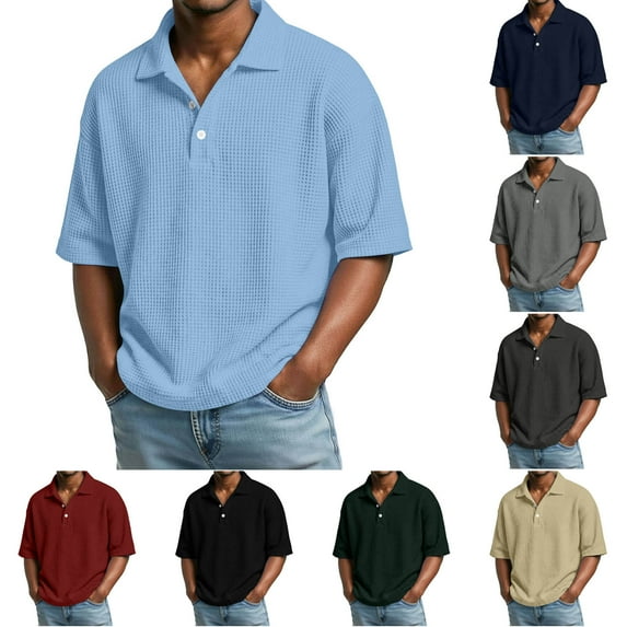 purcolt Mens Waffle Golf Shirt Casual Short Sleeve Collared Tee Tops Moisture Wicking Quick Dry T Shirts for Running Hiking Athletic