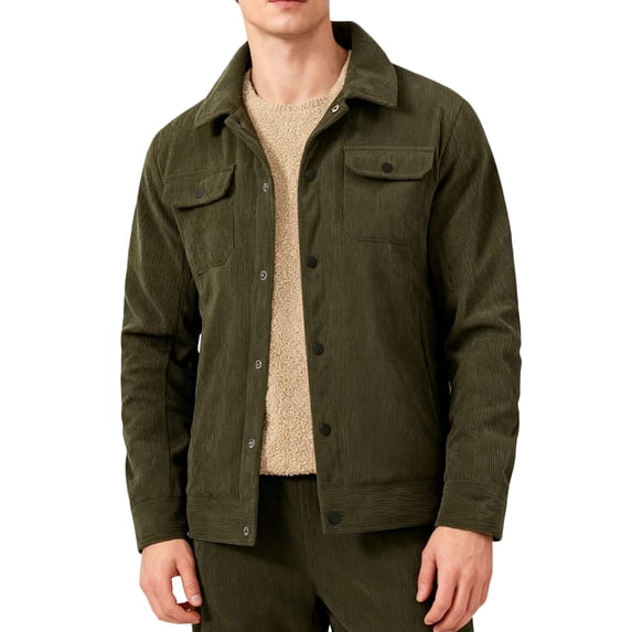 purcolt Mens Sherpa Lined Vintage Corduroy Shirt Jacket Casual Button Down Warm Fleece Collar Jackets