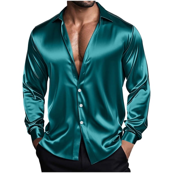 purcolt Mens Silk Satin Dress Shirts Long Sleeve Button Down Shirt Party Prom Wedding Shirt