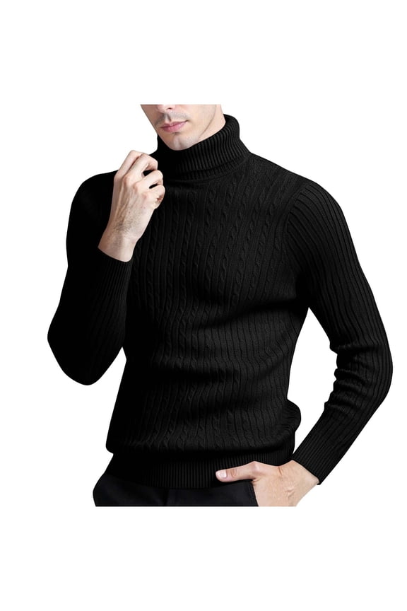 Mens Slim Fit Turtleneck Sweater Long Sleeve Casual Chunky Twisted Ribbed Knitted Pullover Sweaters
