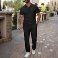 thumbnail image 1 of purcolt Mens Textured Sweat Suits Set Short Sleeve Shirts and Pants Tracksuit 2 Piece Outfits Summer Casual Tracksuits with Pockets, 1 of 8