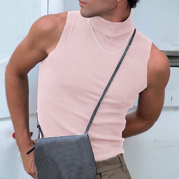 purcolt Mens Turtleneck Tops Ribbed Tank Tops Sleeveless Casual Basic Pullover Tops Workout Muscle Shirt