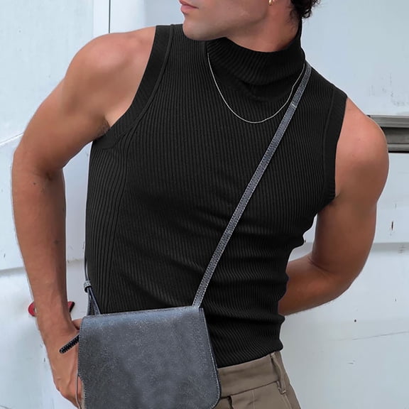 purcolt Mens Turtleneck Tops Ribbed Tank Tops Sleeveless Casual Basic Pullover Tops Workout Muscle Shirt