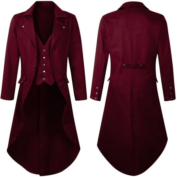 purcolt Mens Vintage Gothic Steampunk Jacket Tailcoat Renaissance Medieval Jacket Halloween Costume Long Coat
