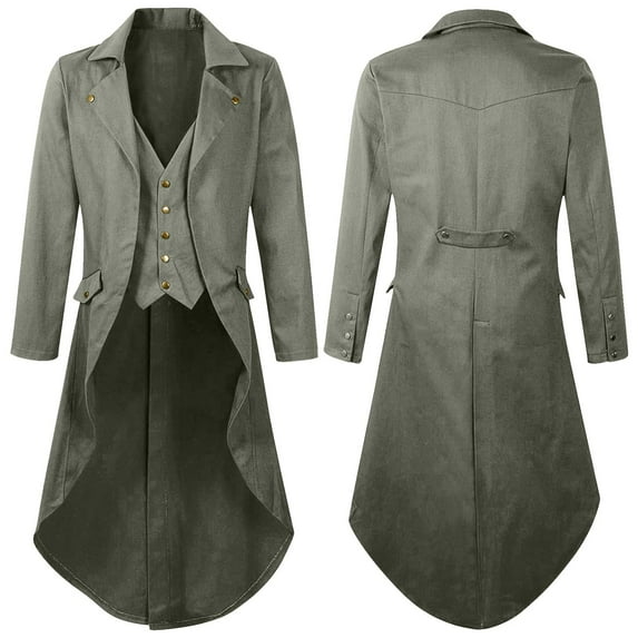 purcolt Mens Vintage Gothic Steampunk Jacket Tailcoat Renaissance Medieval Jacket Halloween Costume Long Coat