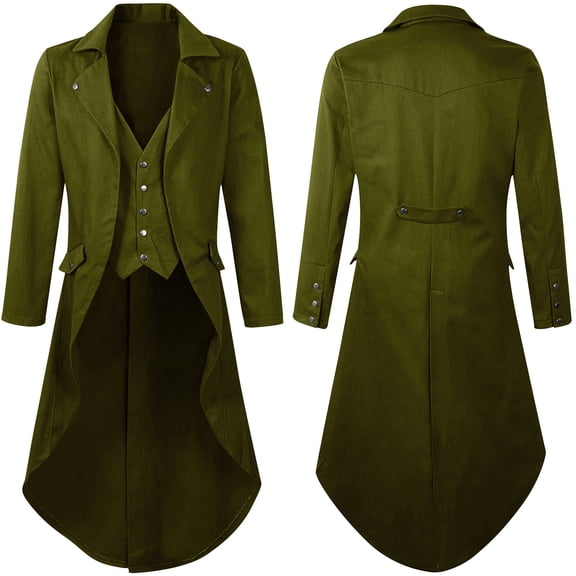purcolt Mens Vintage Gothic Steampunk Jacket Tailcoat Renaissance Medieval Jacket Halloween Costume Long Coat