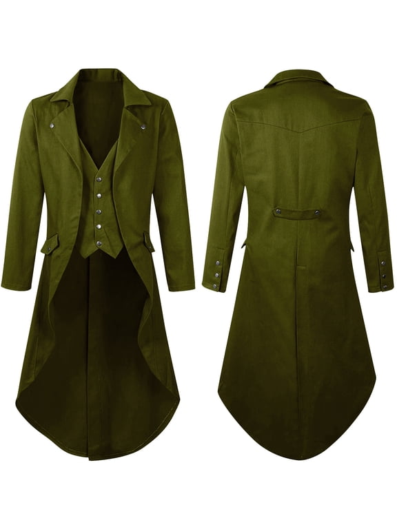 Mens Vintage Gothic Steampunk Jacket Tailcoat Renaissance Medieval Jacket Halloween Costume Long Coat
