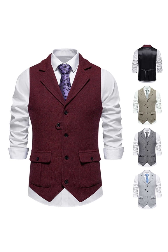 Mens Vintage Sleeveless Vest Jacket Slim Fit Casual Business Formal Suit Vests Single-Breasted Waistcoat for Wedding Work Party Steampunk