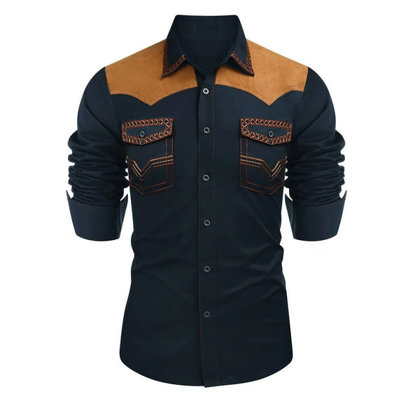 purcolt Mens Western Cowboy Shirts Long Sleeve Button Down Country Shirts Casual Work Vintage Soft Tops with Pockets